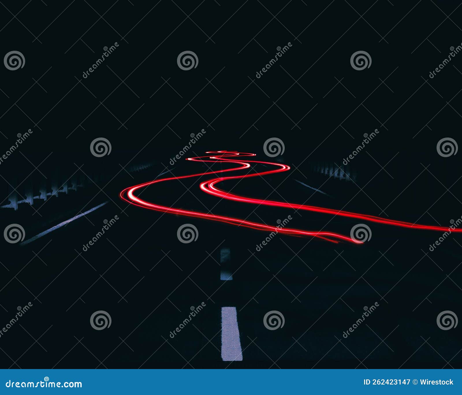 Winding Car Light Trail in the Darkness Stock Image Image of fast