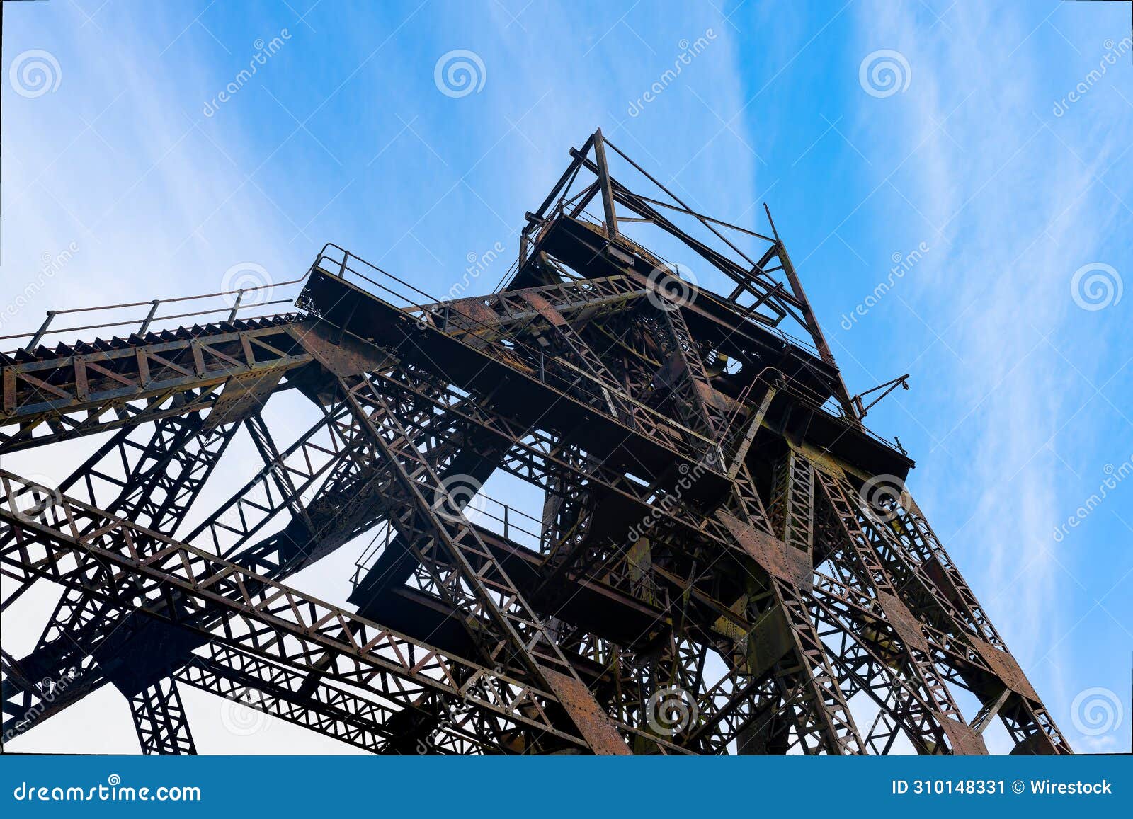 winding gear of coal mining colliery looking up from below