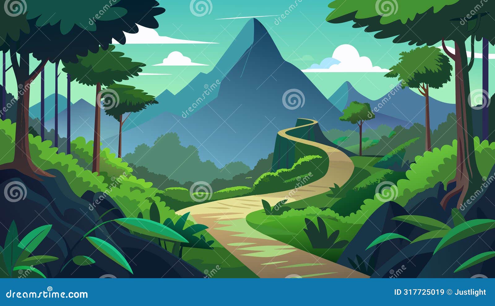 a winding path through a dense rainforest leads you to the base of a towering vr mountain setting the stage for a