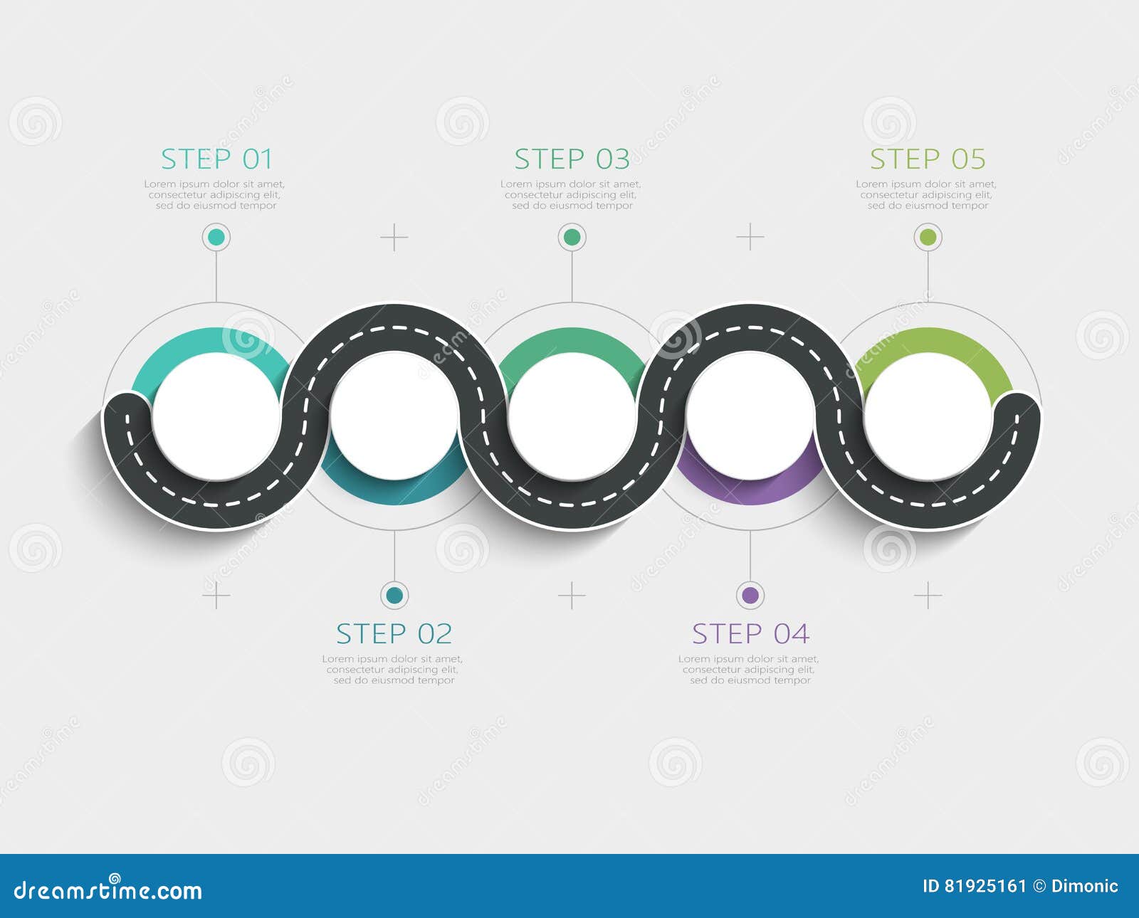 winding road infographic template with a phased structure