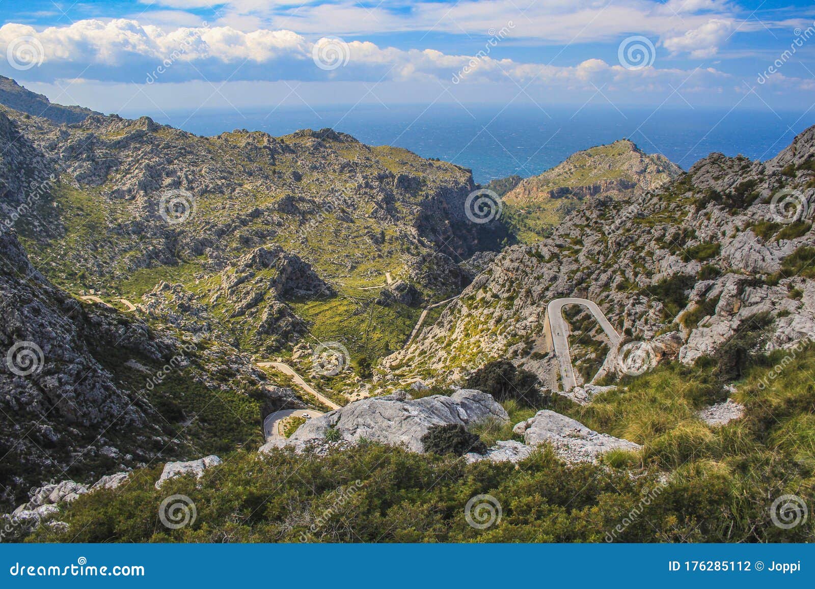 winding road through serra de tramuntana, view from nus de sa corbata viewpoint in mallorca, spain