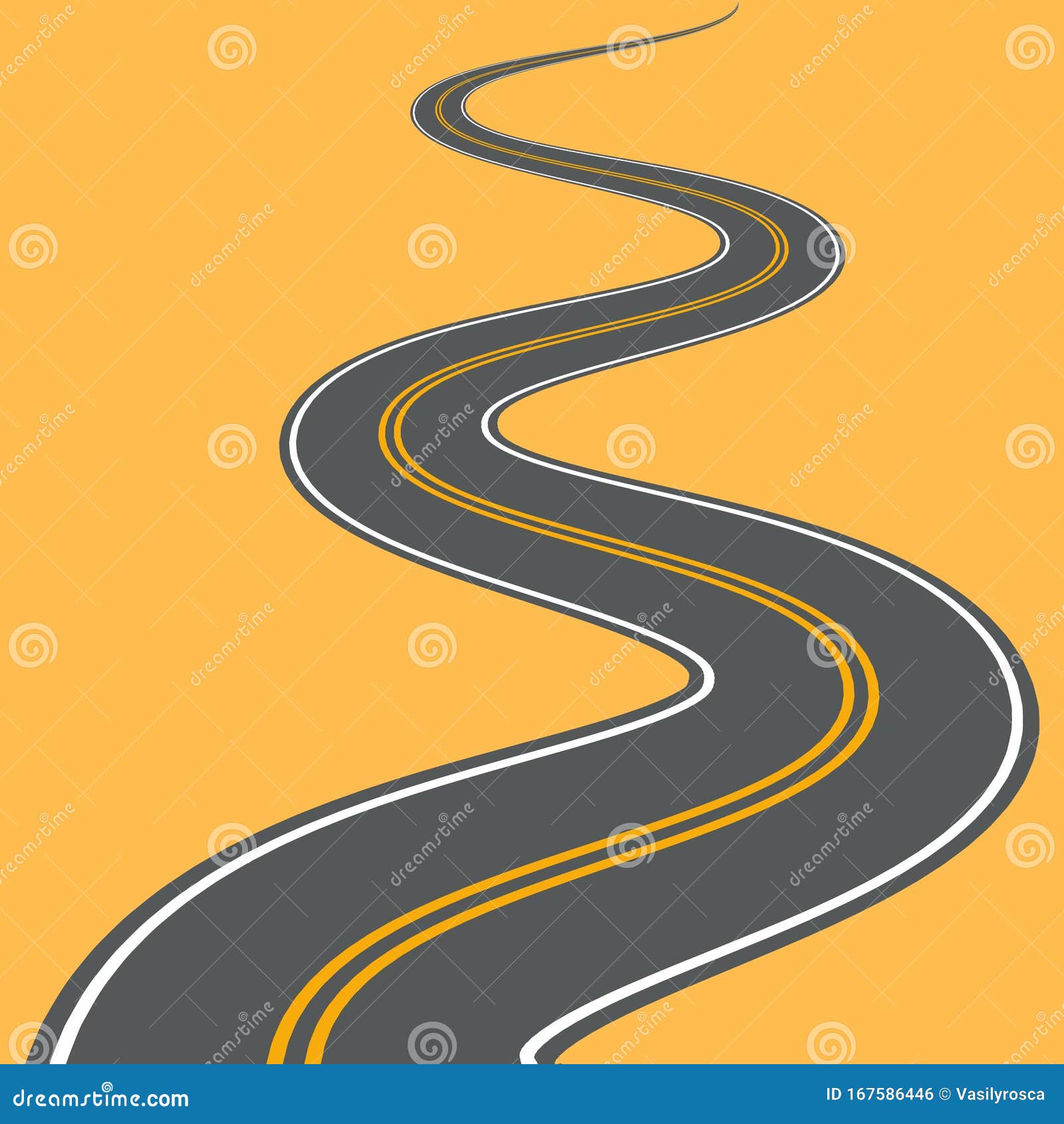 Winding Road Vector Highway Path Long Street Asphalt Isolated