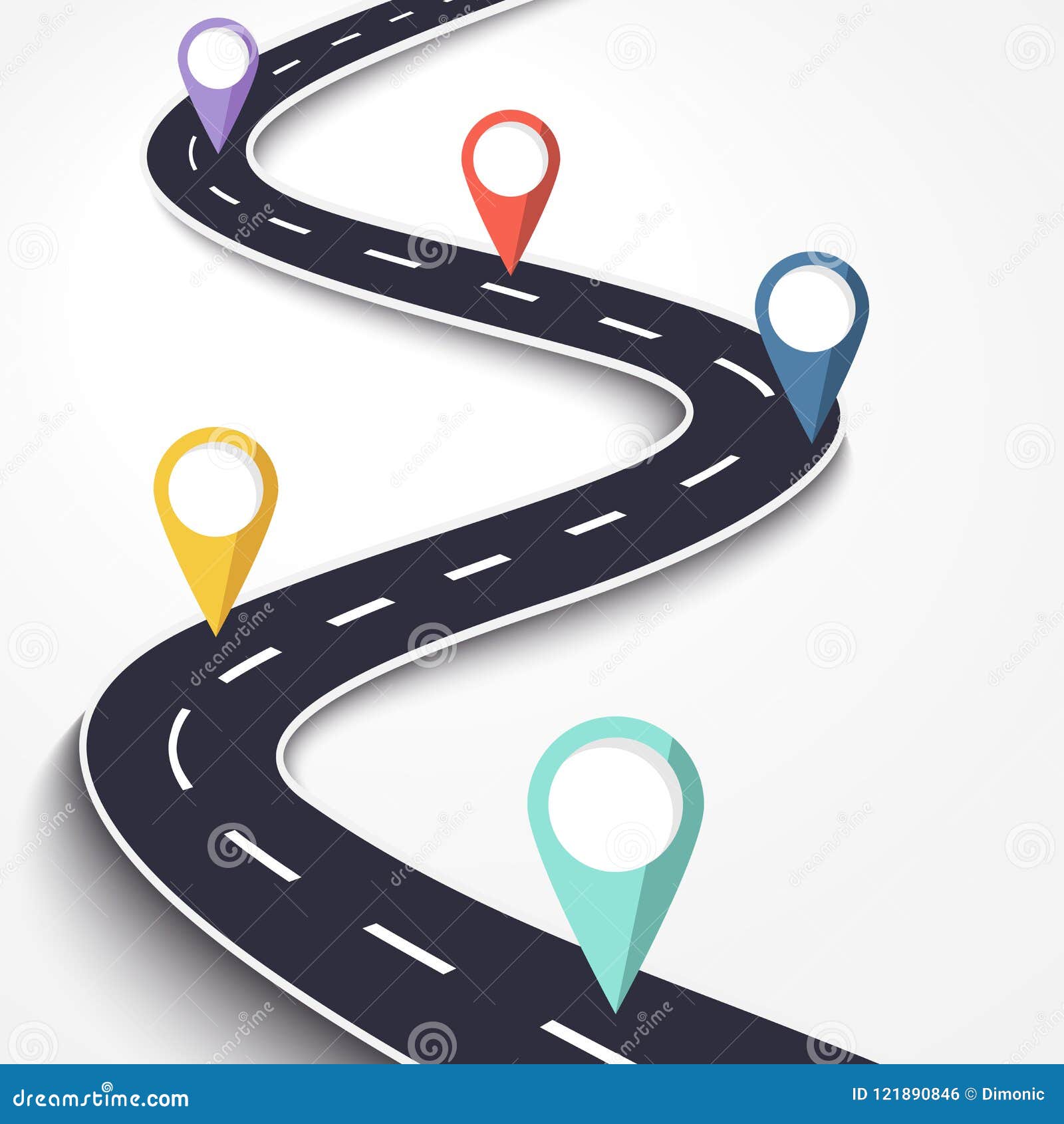 winding road on a white  background. road way location infographic template with pin pointer