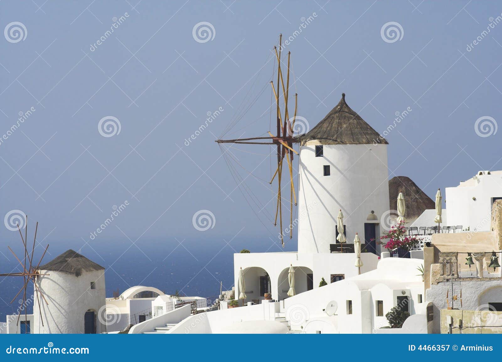 Windmills on Santorini. Windmills on the hills of Oia, Santorini