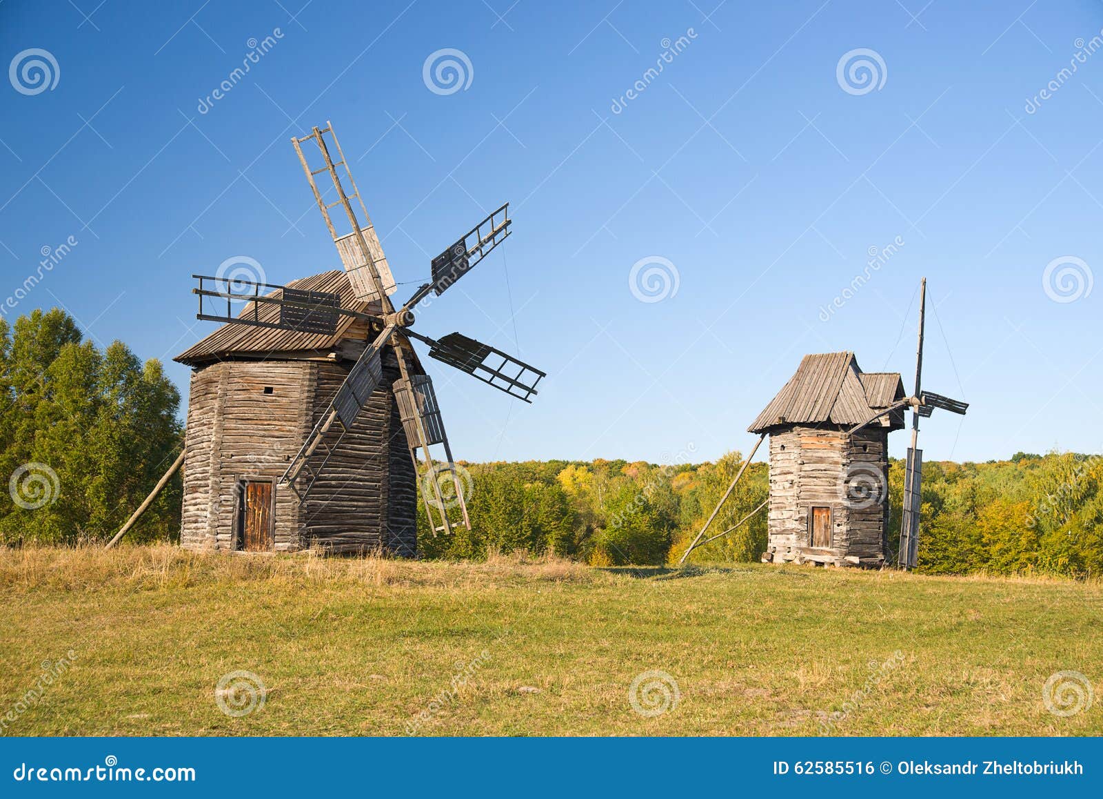 Windmills Standing on the Edge of the Autumn Forest Stock Photo Image of grindstone, grassland