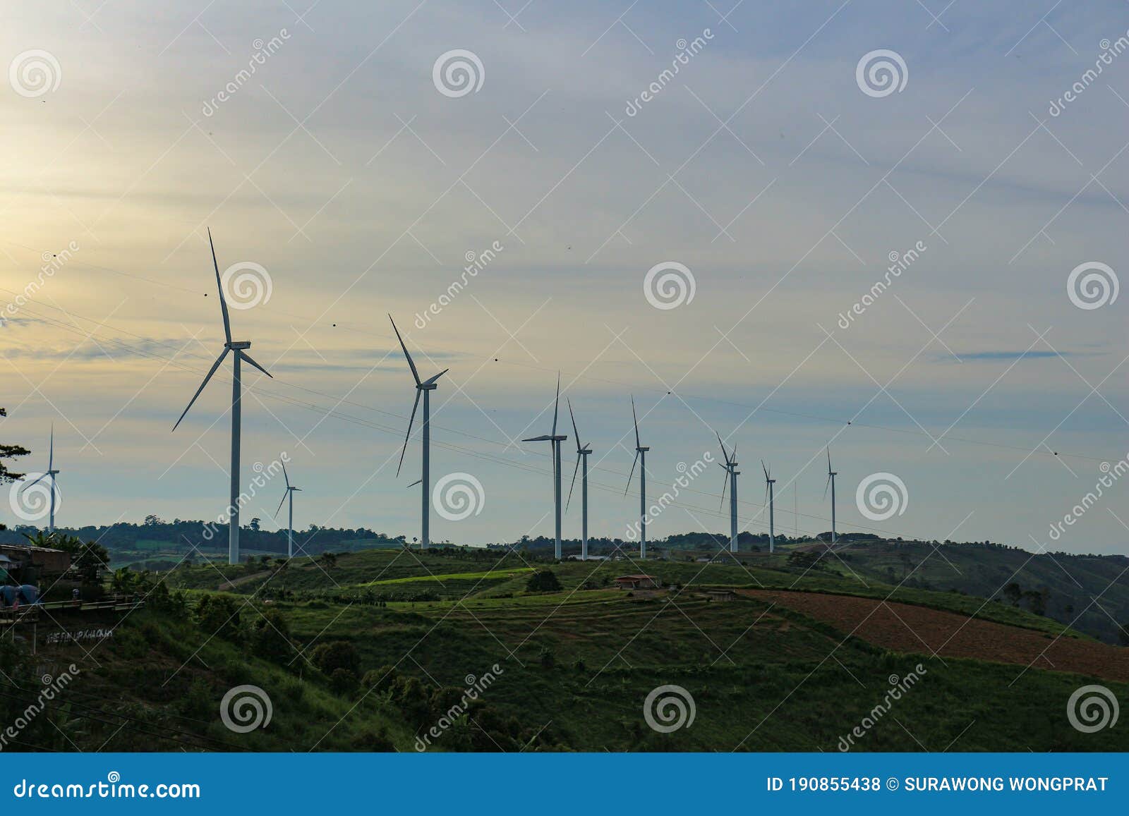 Windmills Standing in Line on the Mountain. Stock Photo Image of wind, machine 190855438