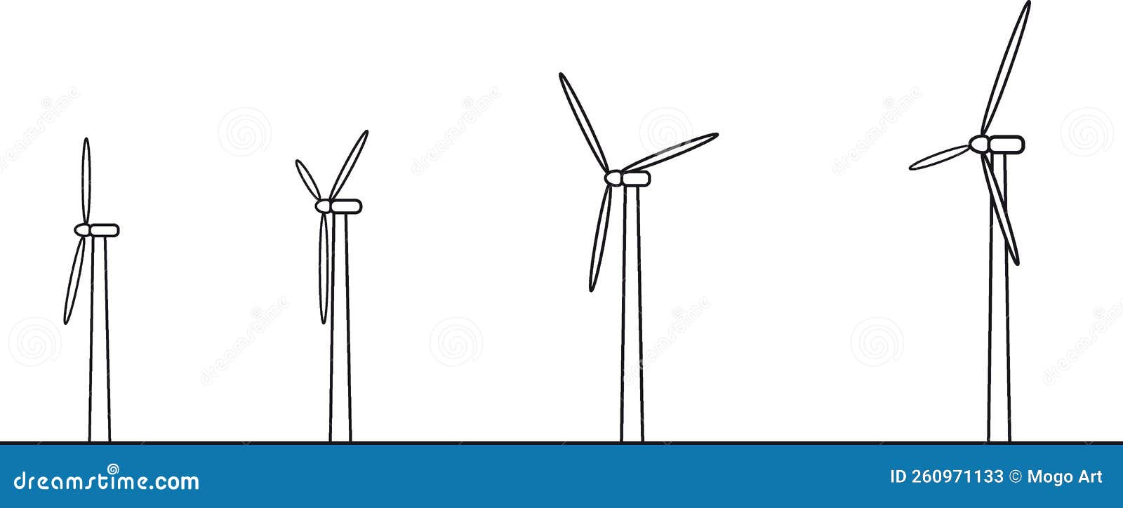 Windmills Wind Turbines Farm Power Production of Renewable Green Energy