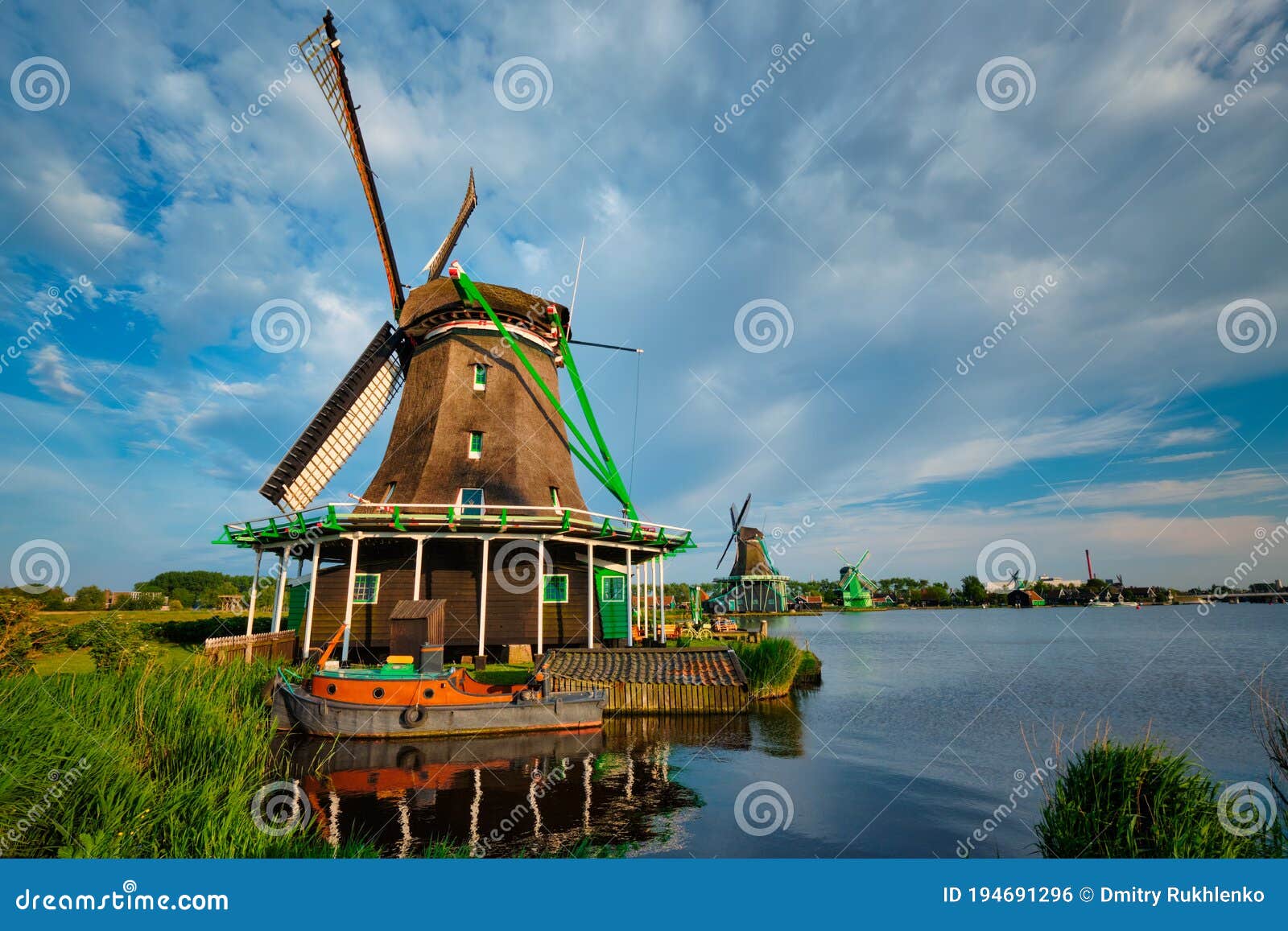 windmills at zaanse schans in holland. zaandam, nether