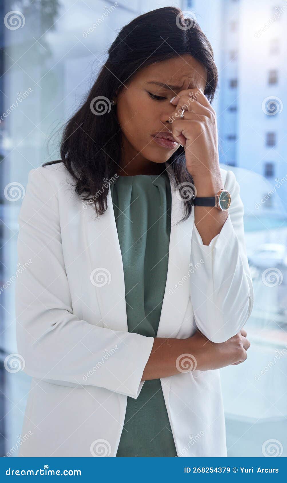 Window, Business and Black Woman with Stress, Burnout and Overworked in