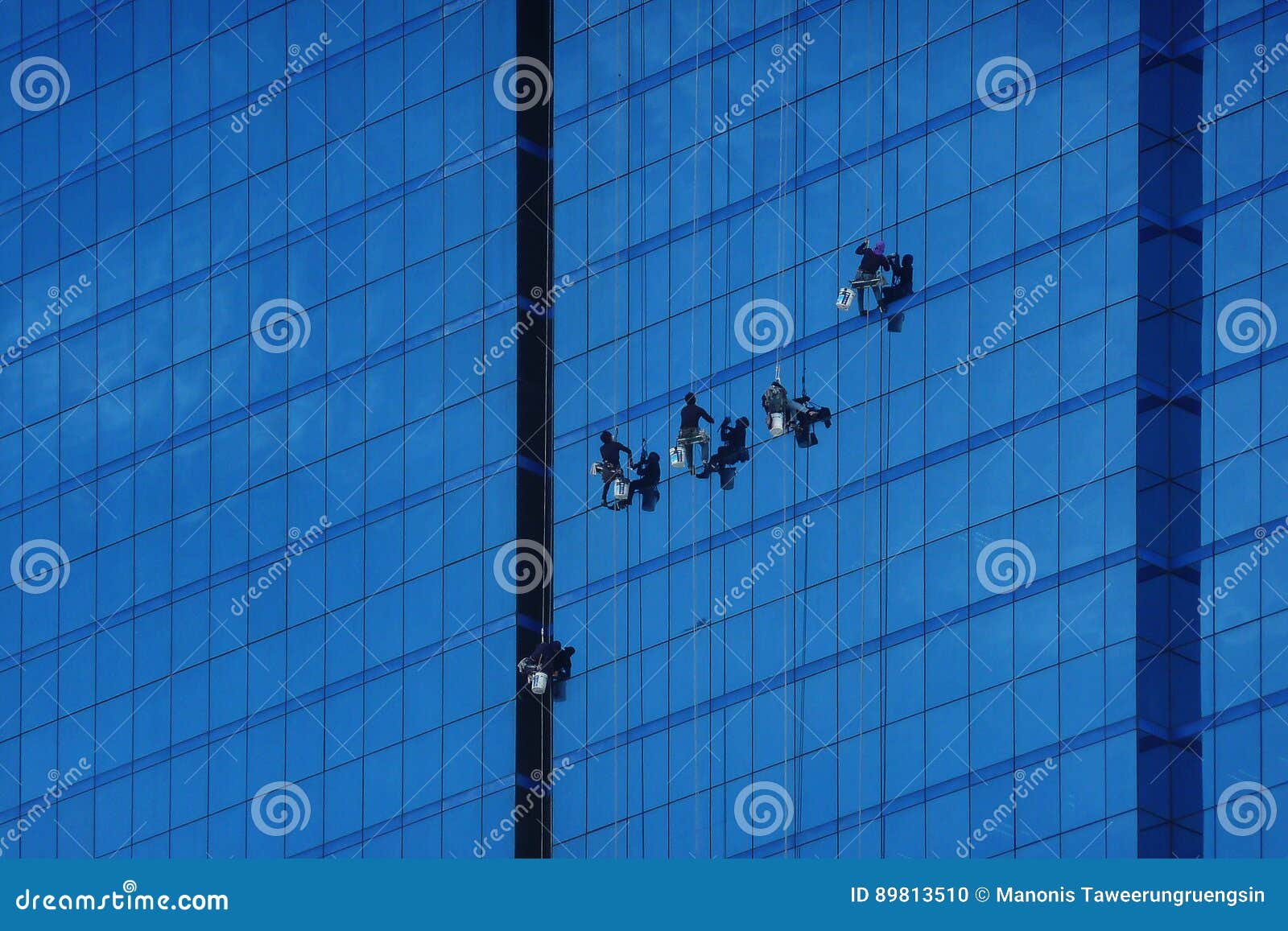 Window Cleaner Washes Windows on a Skyscraper Tower Dangerous Stock Photo Image of office