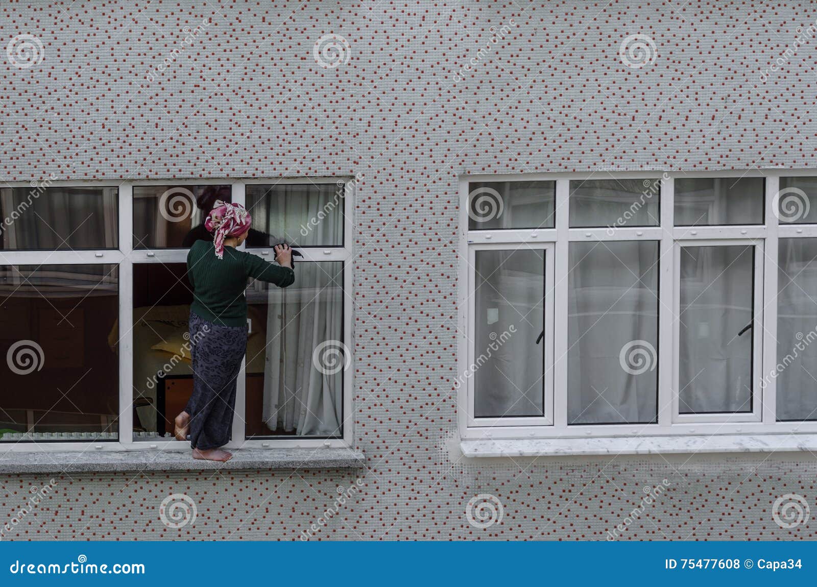 Window cleaning woman editorial stock photo. Image of glass 75477608