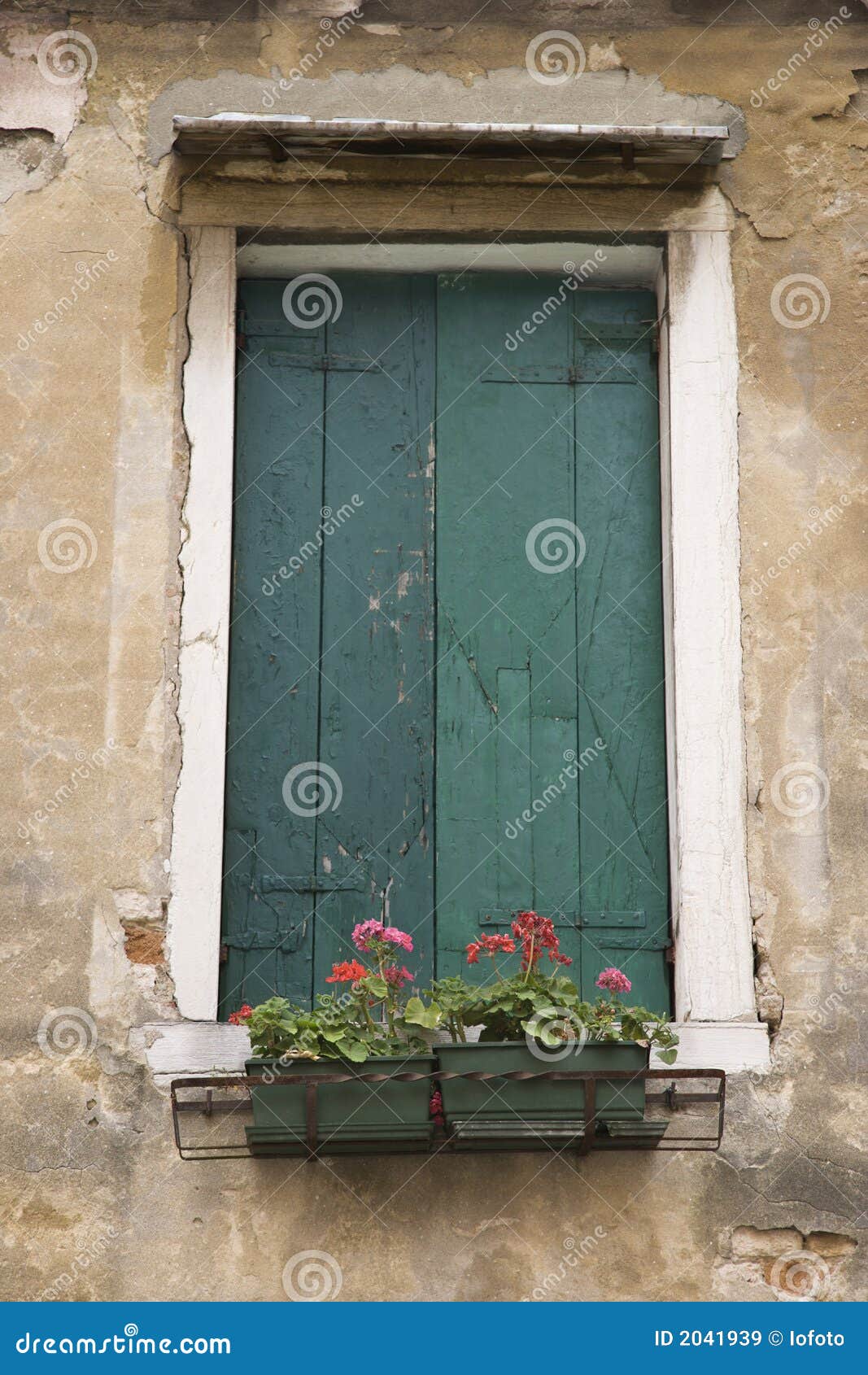 Window With Closed Shutters And Flowers. Royalty Free ...