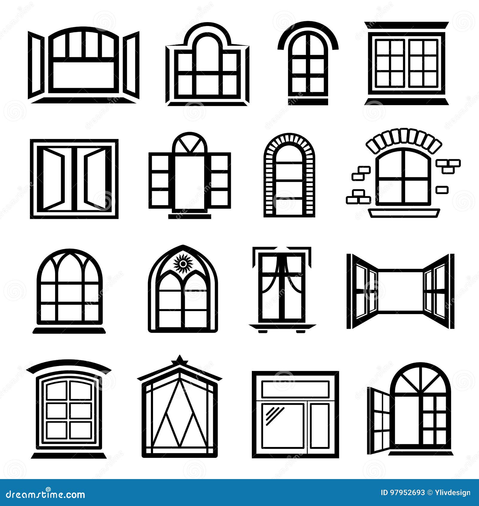 Window Design Icons Set, Simple Style Stock Vector - Illustration of