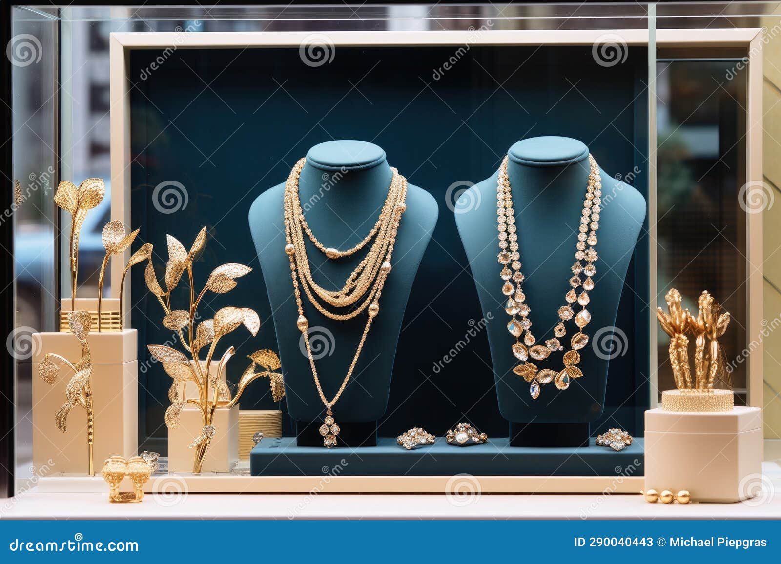 A Window of a Jewelry Store with Valuable Pieces Stock Illustration