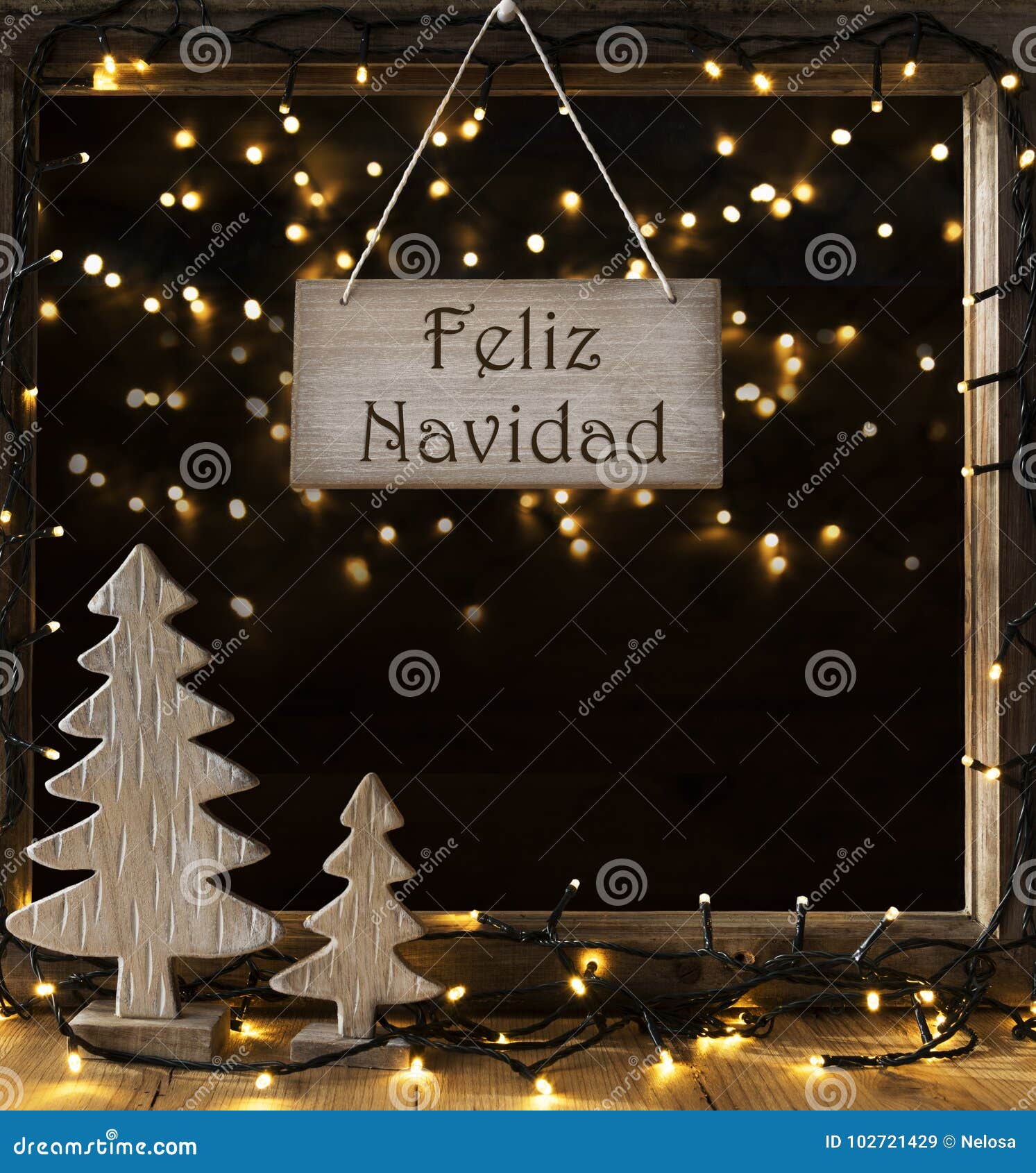 window, lights in night, feliz navidad means merry christmas