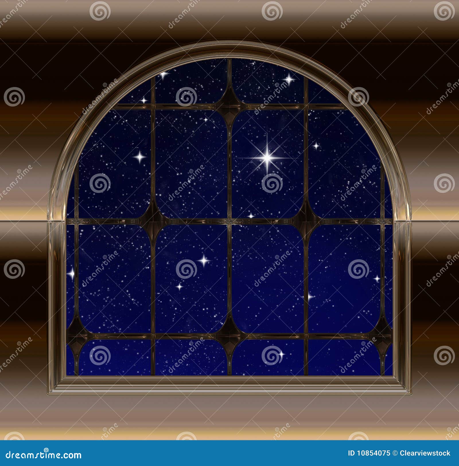 Window Looking Out To Night Sky With Wishing Star Stock Illustration