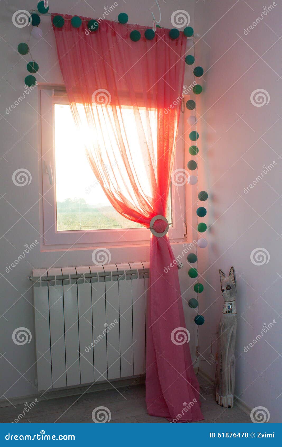 Window with pink curtains stock photo. Image of curtain 61876470