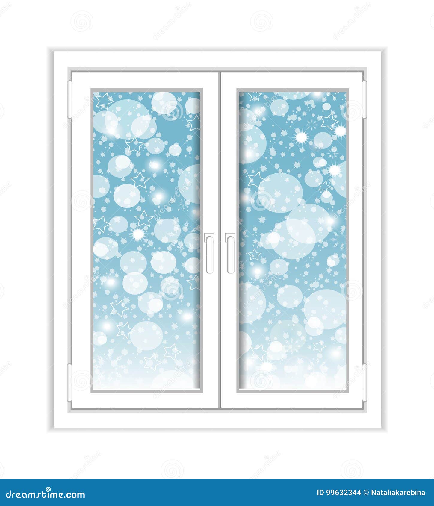 Window Plastic with a Winter View Over White Background. Vector Stock