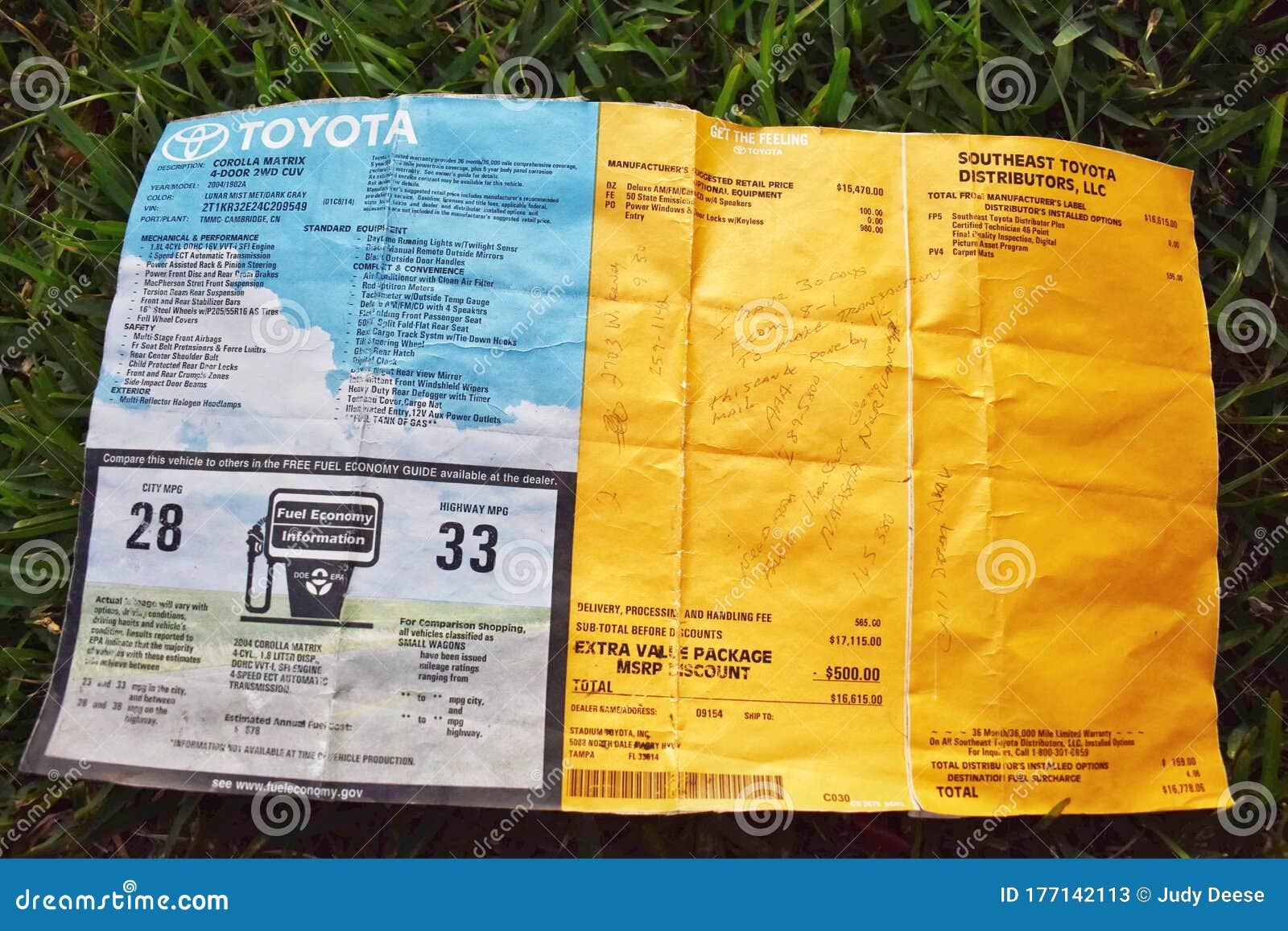 Window Sticker Toyota Matrix Tampa Fl. Editorial Stock Photo Image of