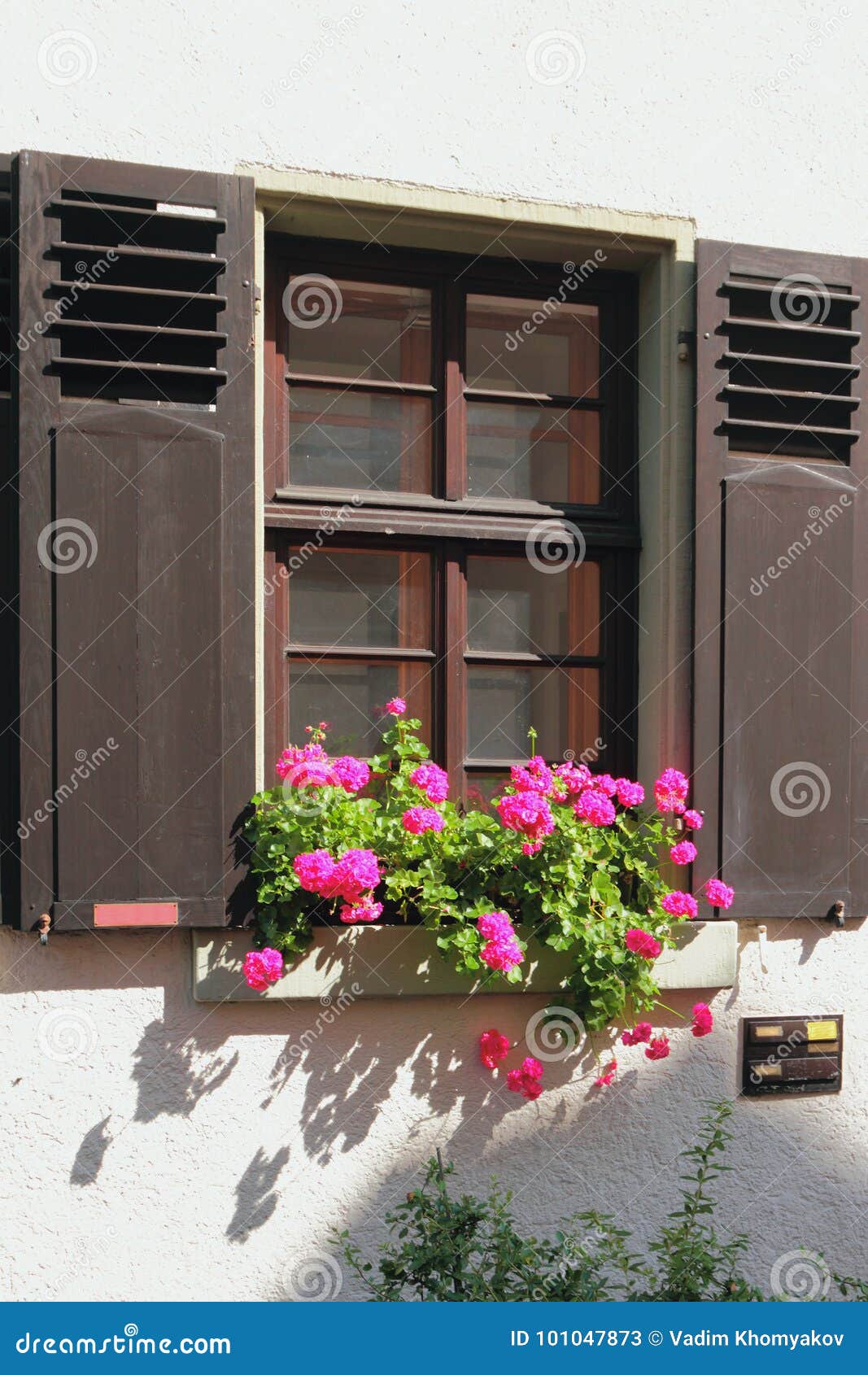 Window with Sun Blind and Flowers. Heidelberg, Germany Stock Image Image of brown, window