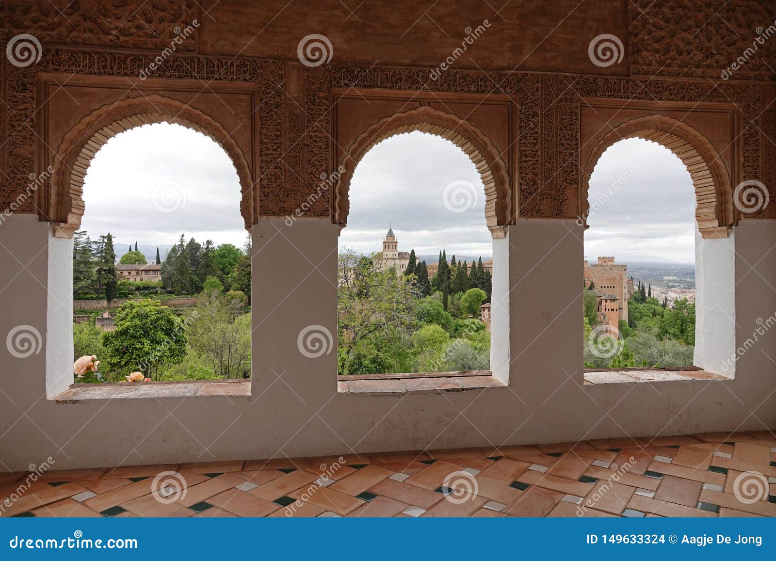 window view of the alhambra from generalife in granada, andalusia