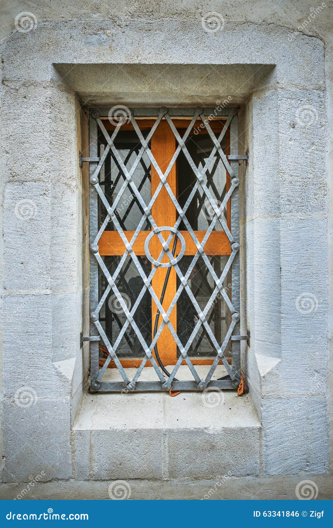 Window with Wrought Iron Bars Stock Photo Image of iron, glass 63341846