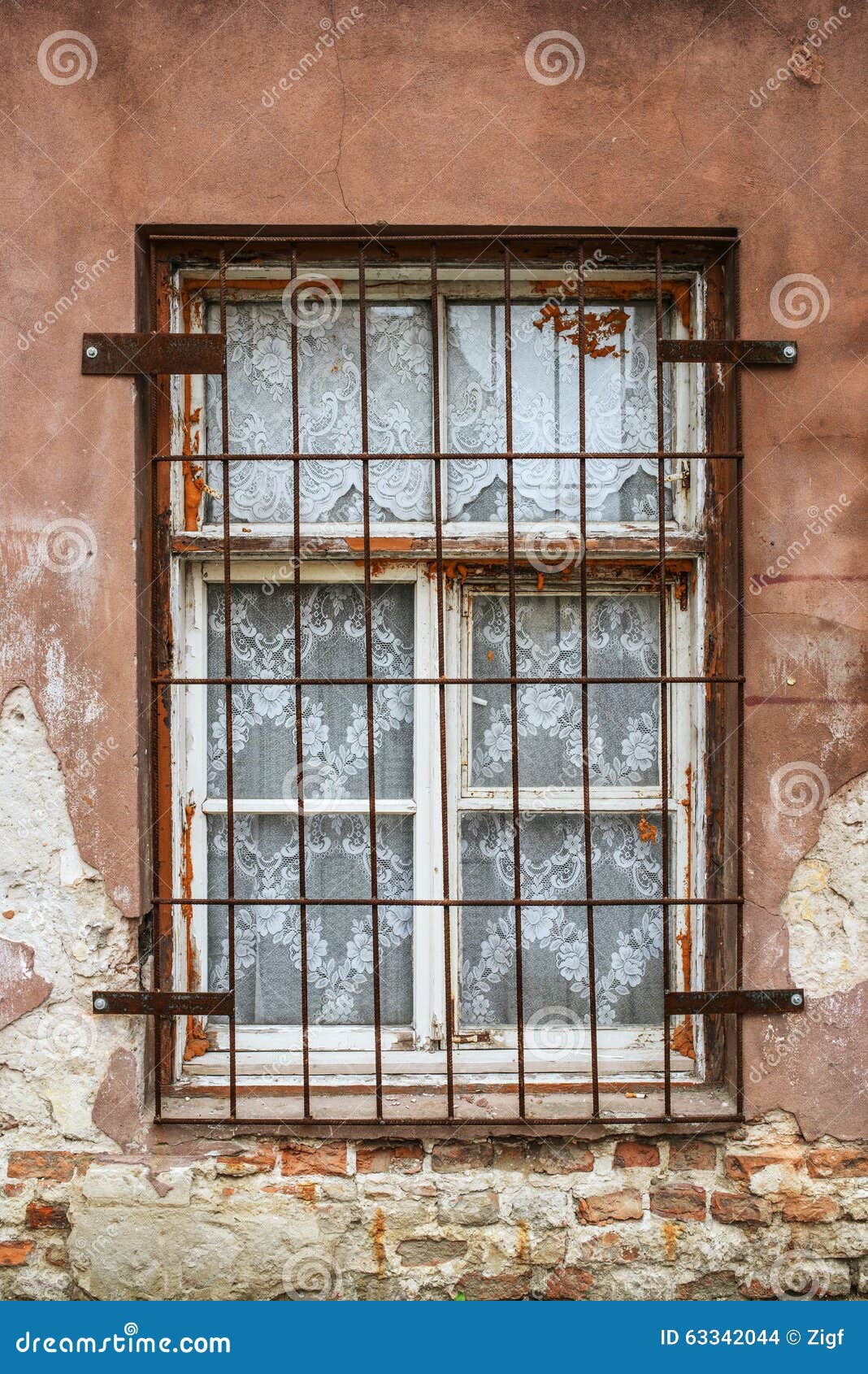 Window with Wrought Iron Bars Stock Photo Image of home, grate 63342044