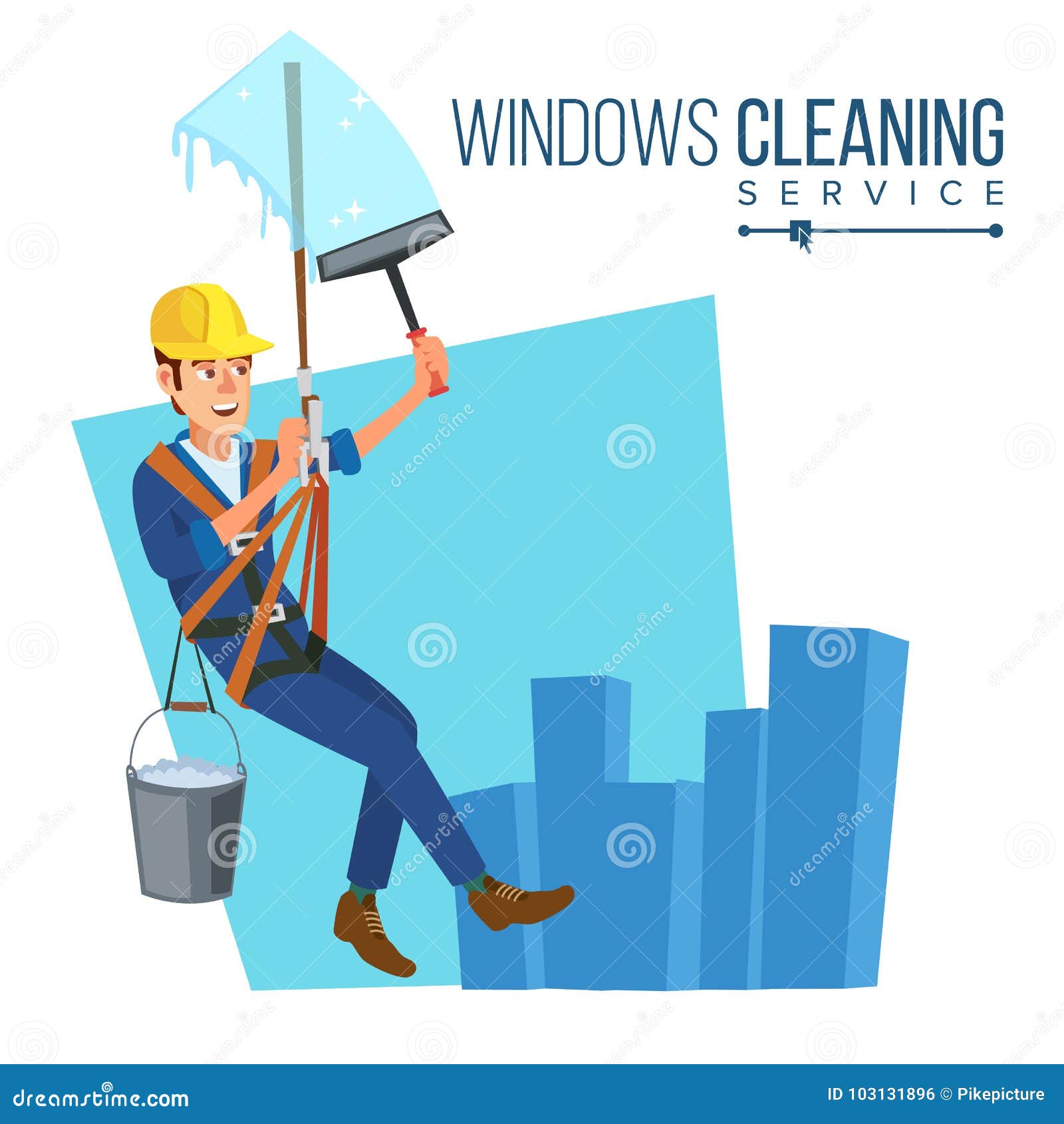 Windows Cleaning Service Vector. Window Washer is Cleaning High