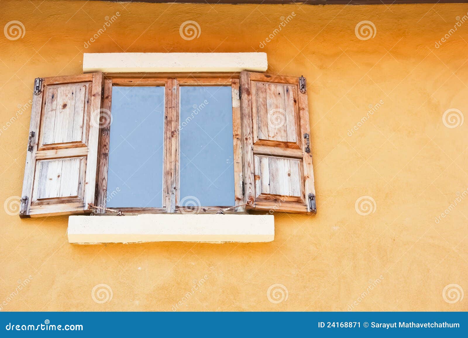 Windows Made â€‹â€‹of Wood, the Yellow Background Stock Image Image
