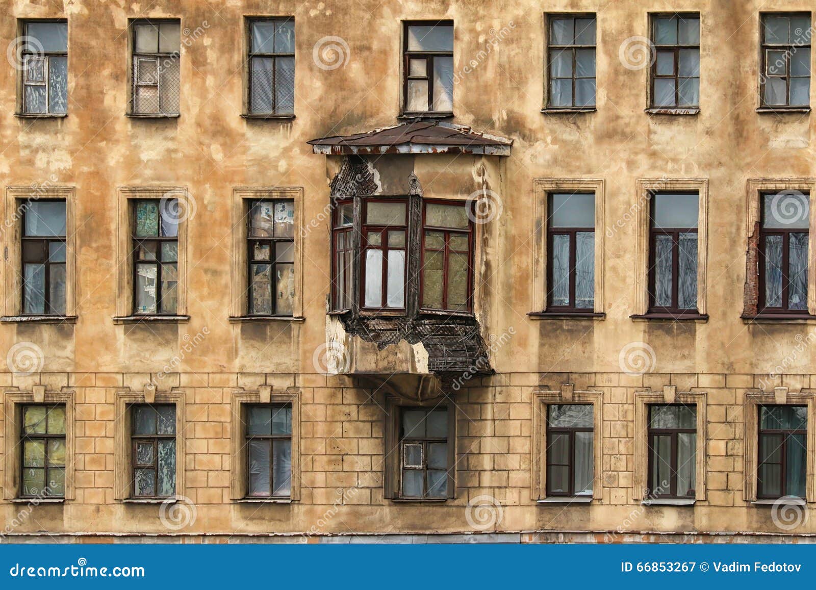 Windows In A Row And Bay Window On Facade Of Apartment ...