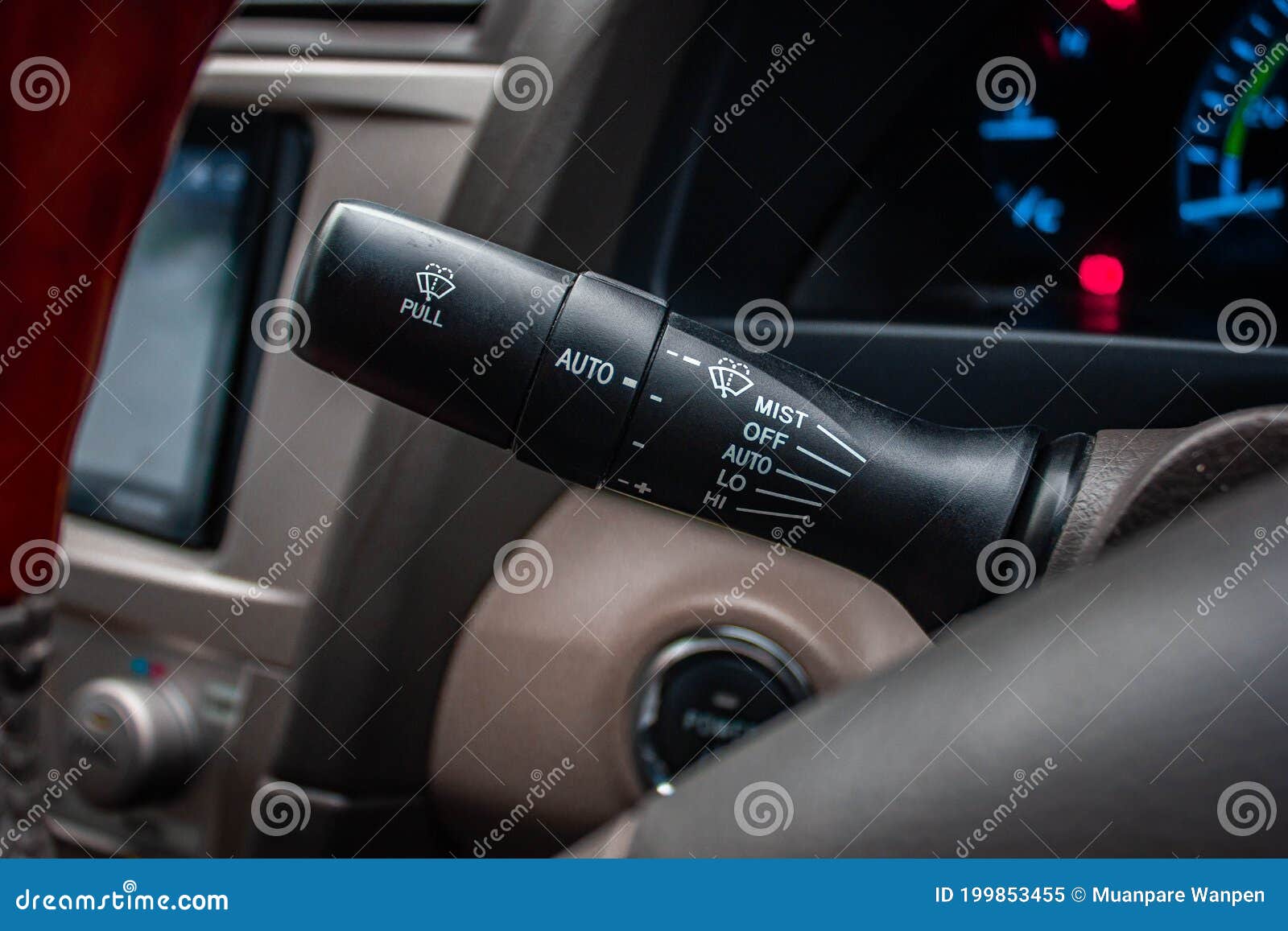 Windscreen Wiper Control Switch in Car. Wipers Control. Modern Car