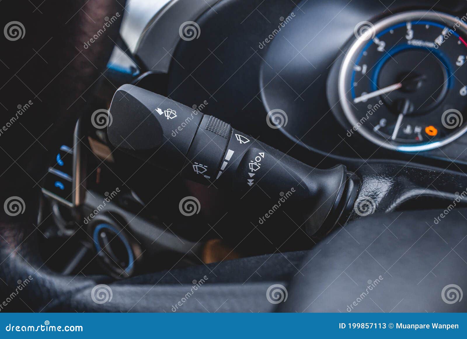 Windscreen Wiper Control Switch in Car. Wipers Control. Modern Car