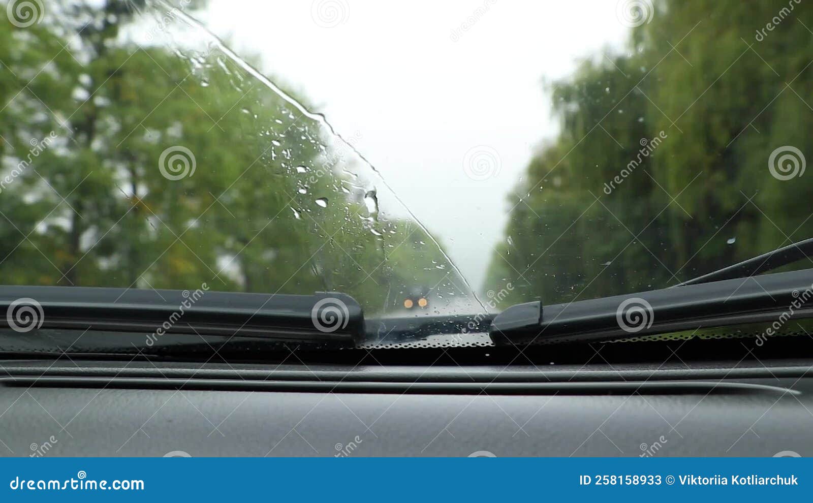 Windshield in the Car at Speed in the Rain, the View from the Passenger