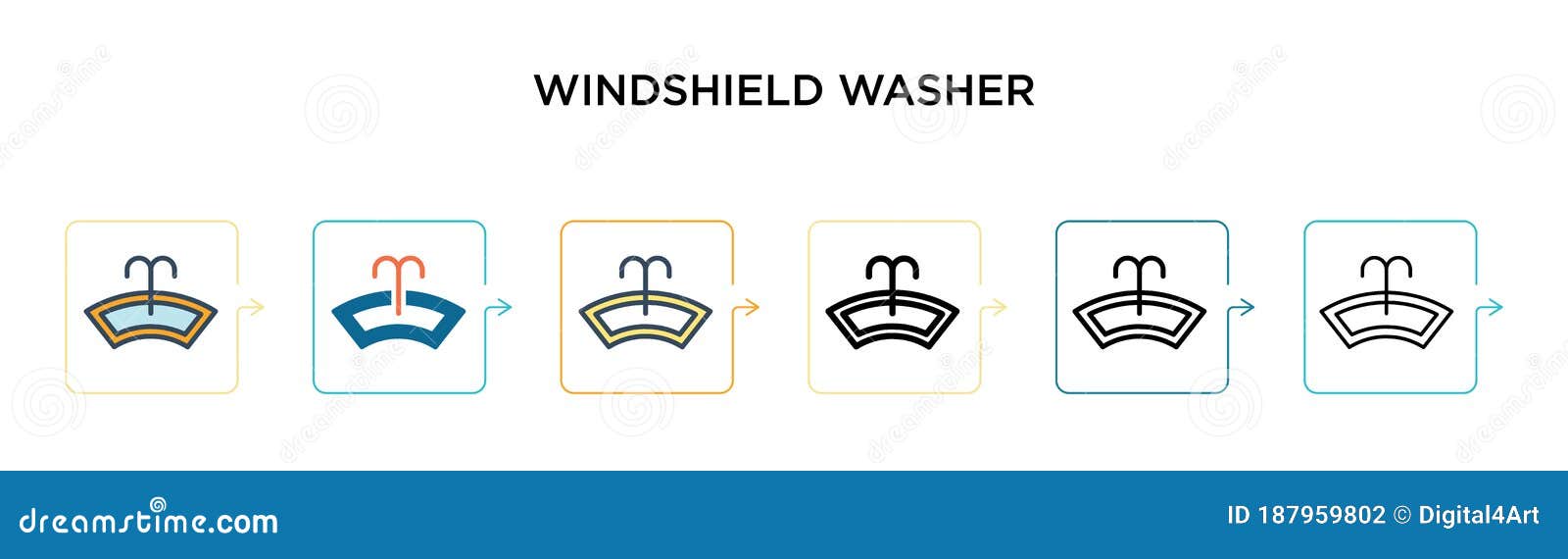 Windshield Washer Vector Icon in 6 Different Modern Styles. Black, Two
