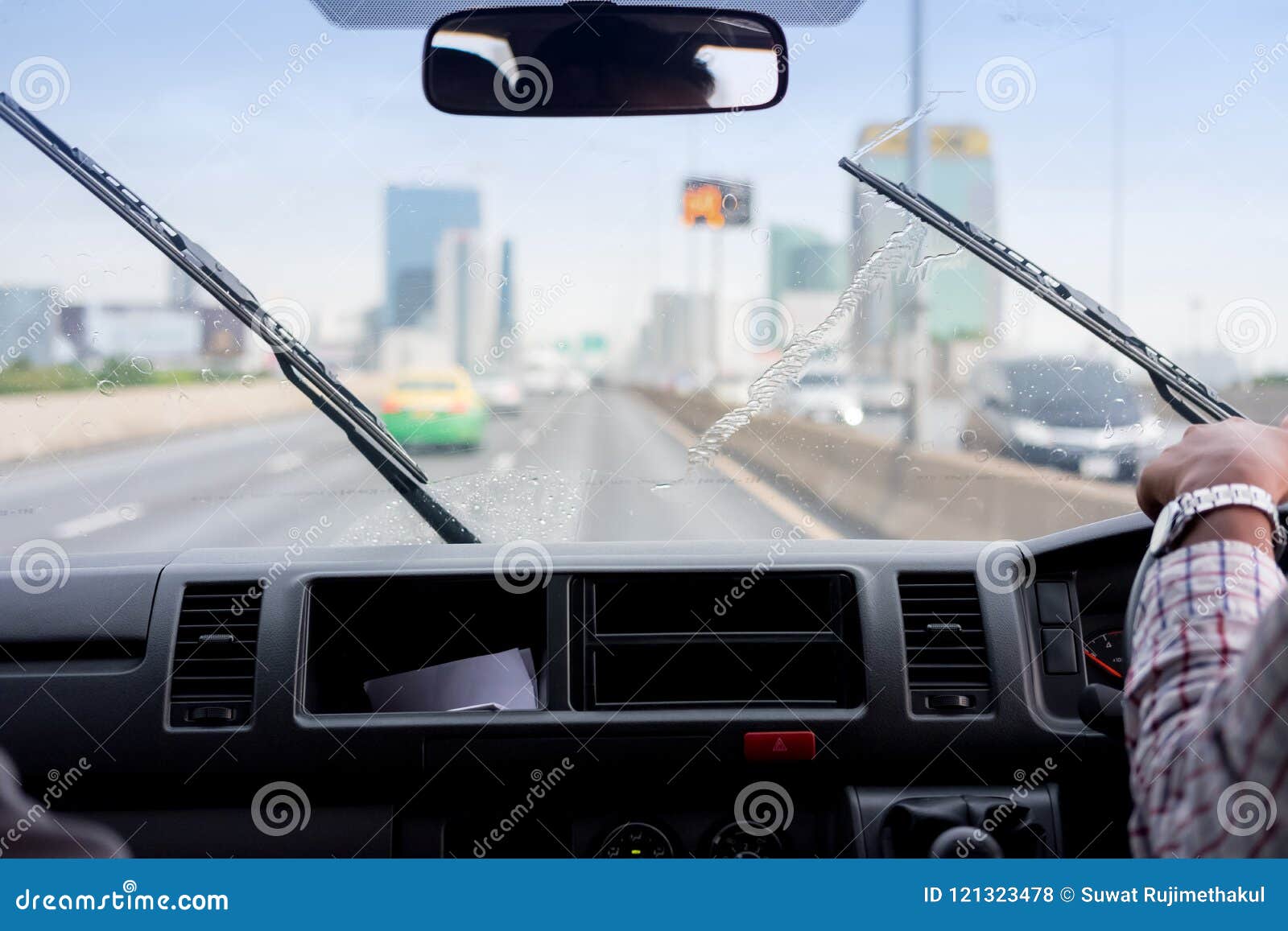 Windshield Wipers from Inside of Car, Rainy Season Stock Photo Image