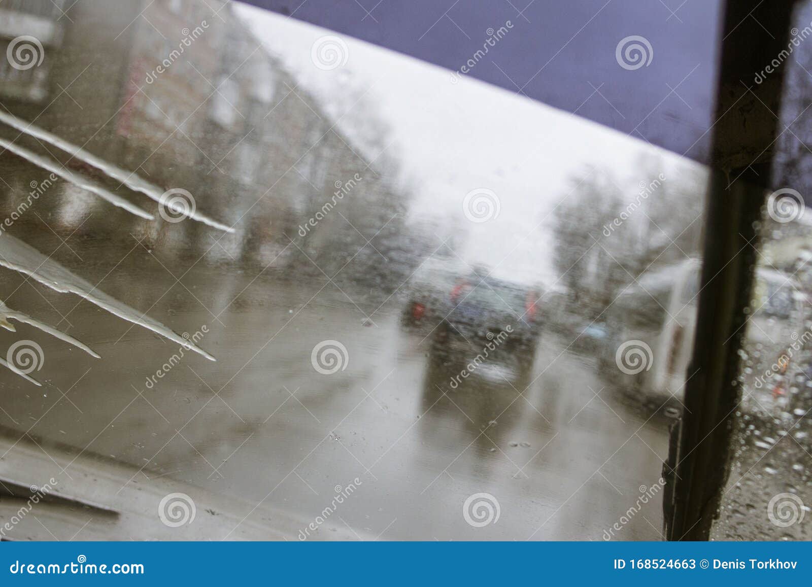 Windshield Wipers from Inside of Car, Season Rain. the Front and