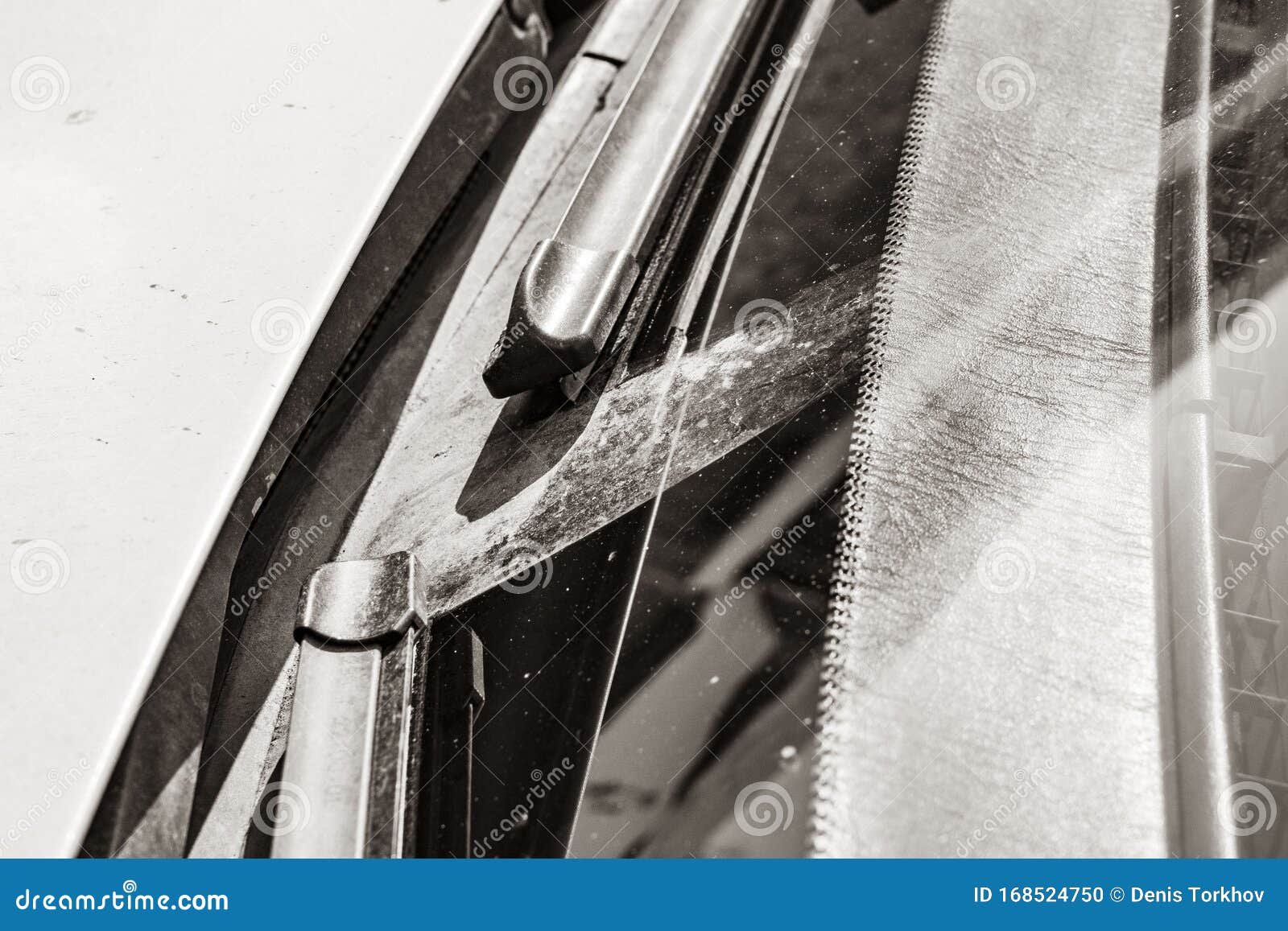 Windshield Wipers from Inside of Car, Season Rain. the Front and