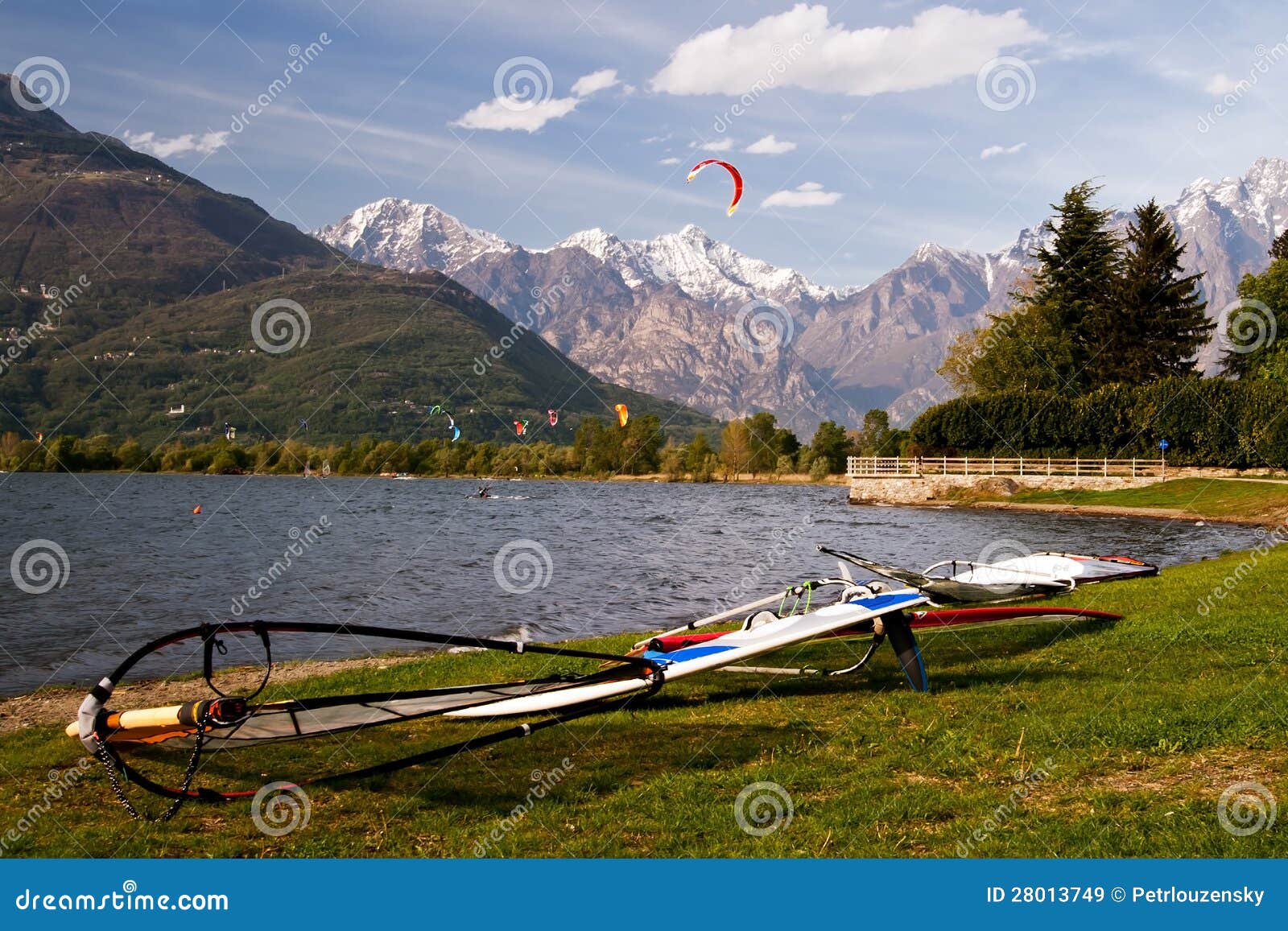 windsurf on the shore of lago di como in italy
