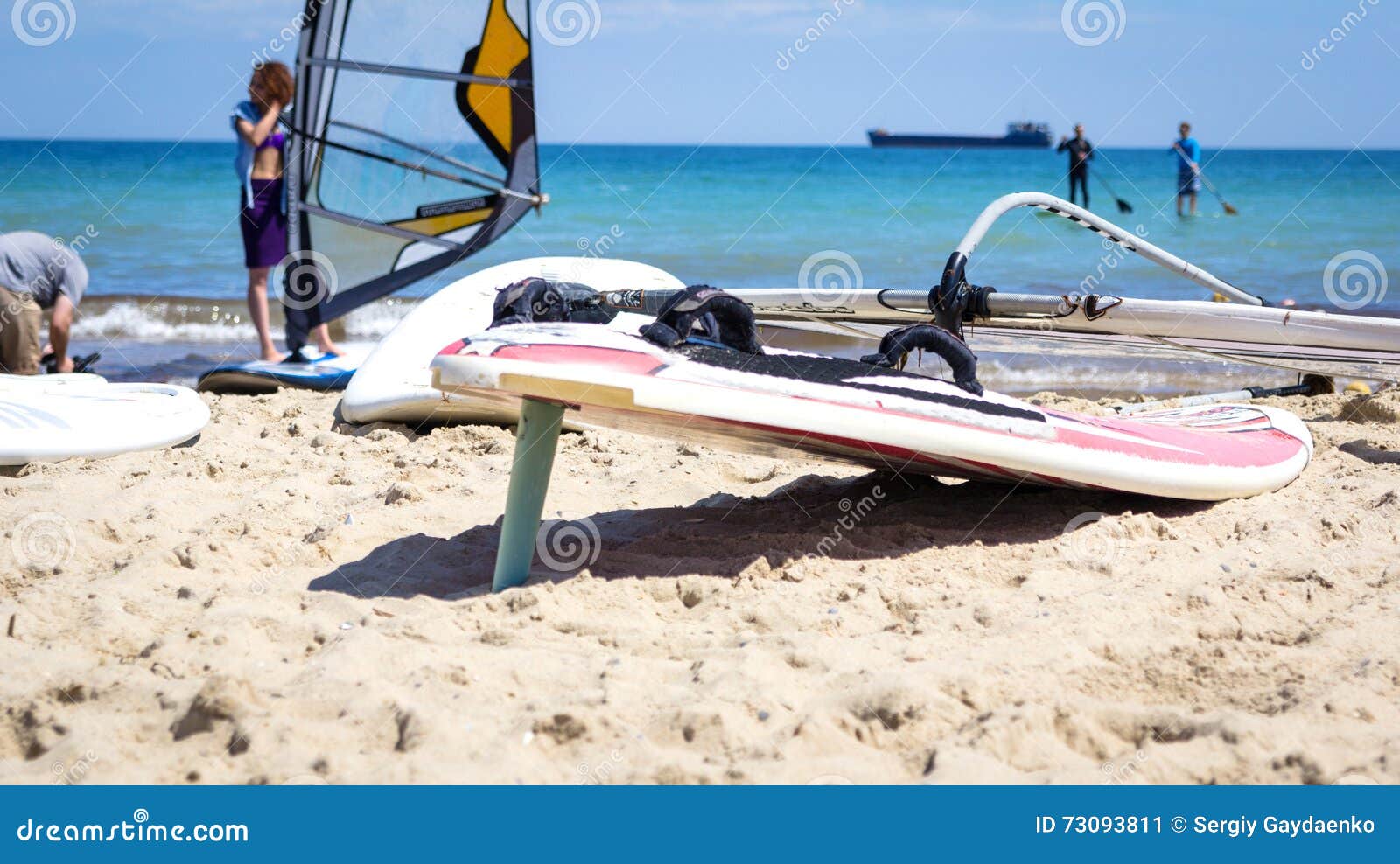 Windsurfing Board with Sail Lying on the Sand Stock Image Image of