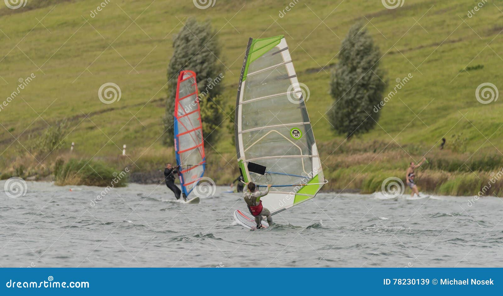 Windsurfing on Milada Lake in Wind Day Editorial Stock Image Image of