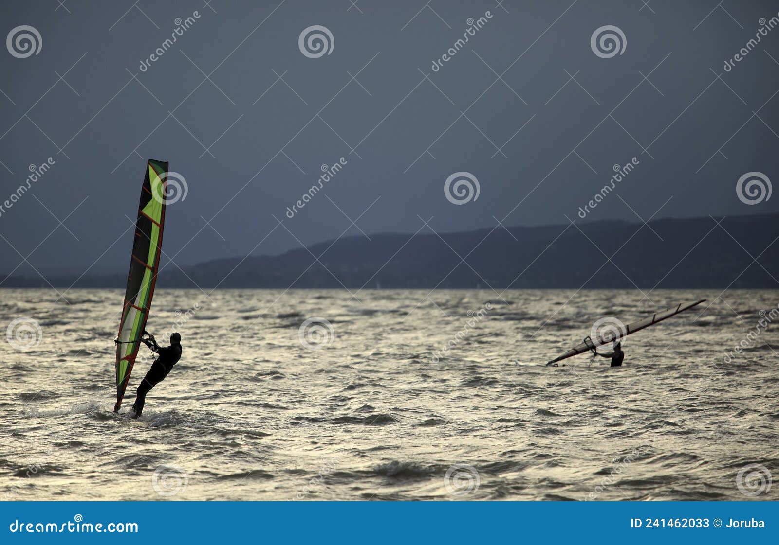 Windsurfing at Overcasted Sky Lake Balaton Stock Image Image of windsurfing, lake 241462033