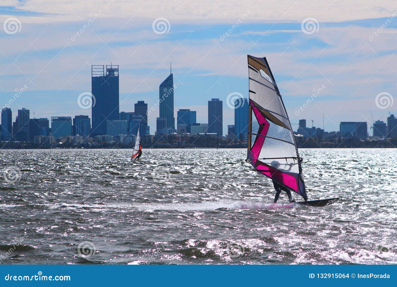 Windsurfing in the City Swan River, Perth, Western Australia Stock