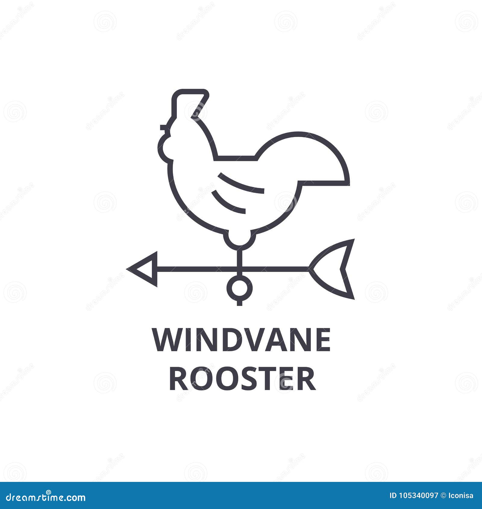 Windvane Rooster Line Icon, Outline Sign, Linear Symbol, Vector, Flat