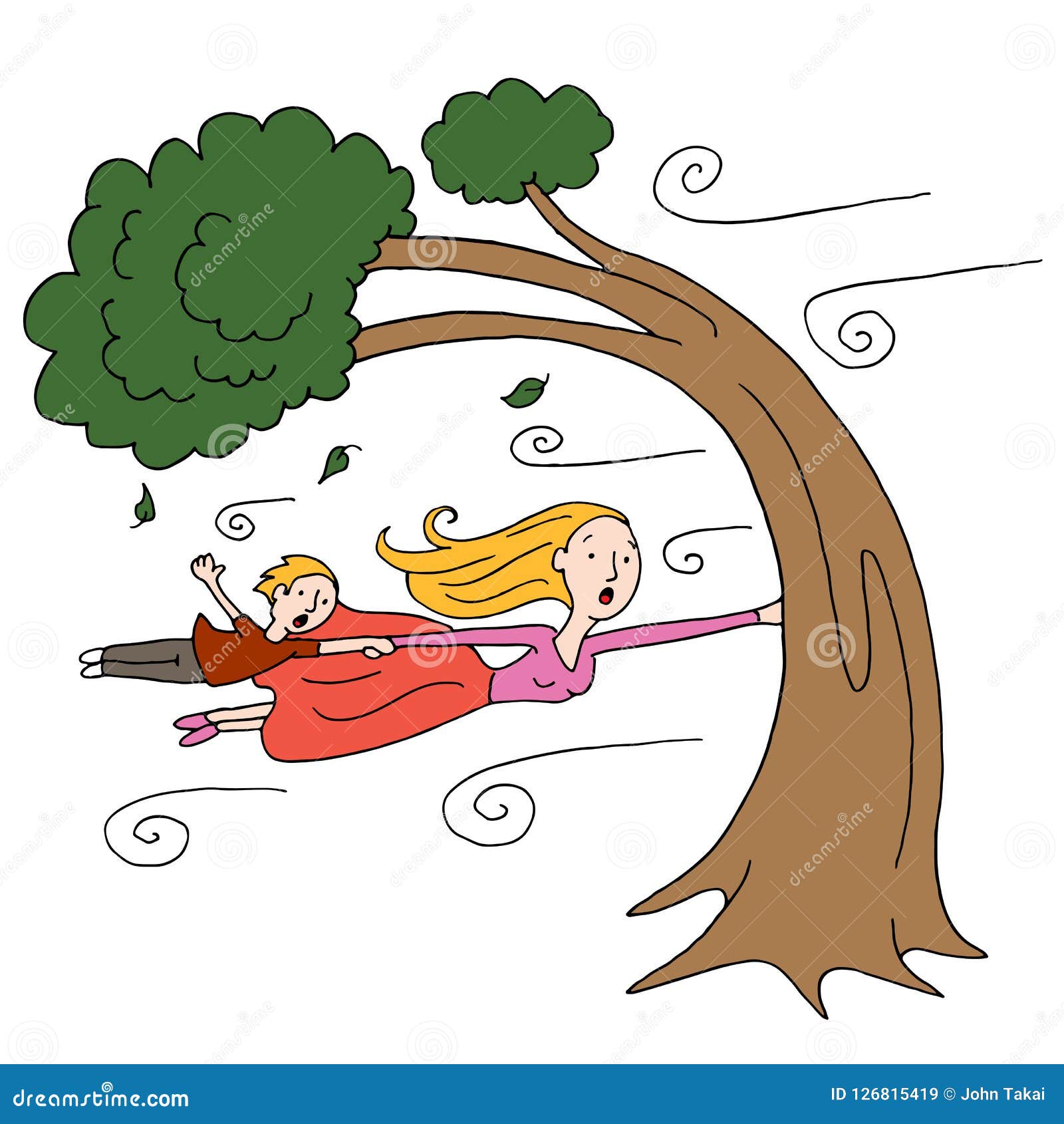 Windy Day Tree Bending Broken Branches Vector Illustration