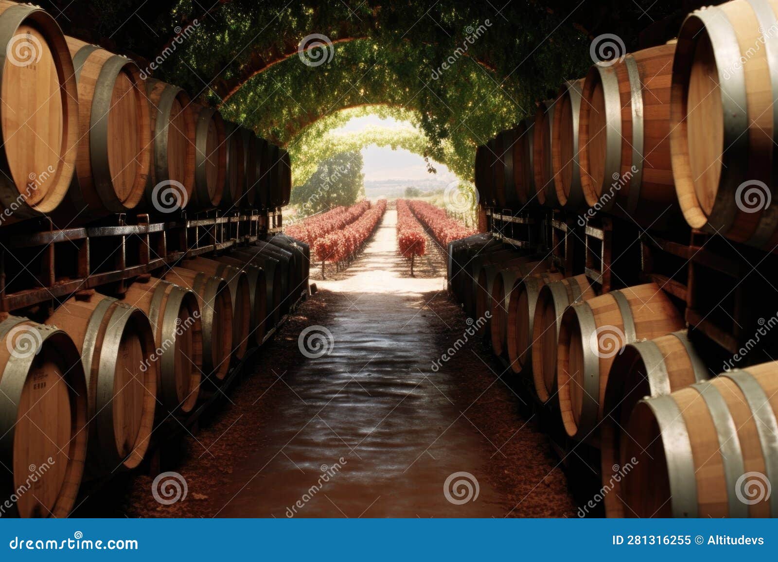 Wine Barrels Stacked in Vineyard Storage Stock Illustration