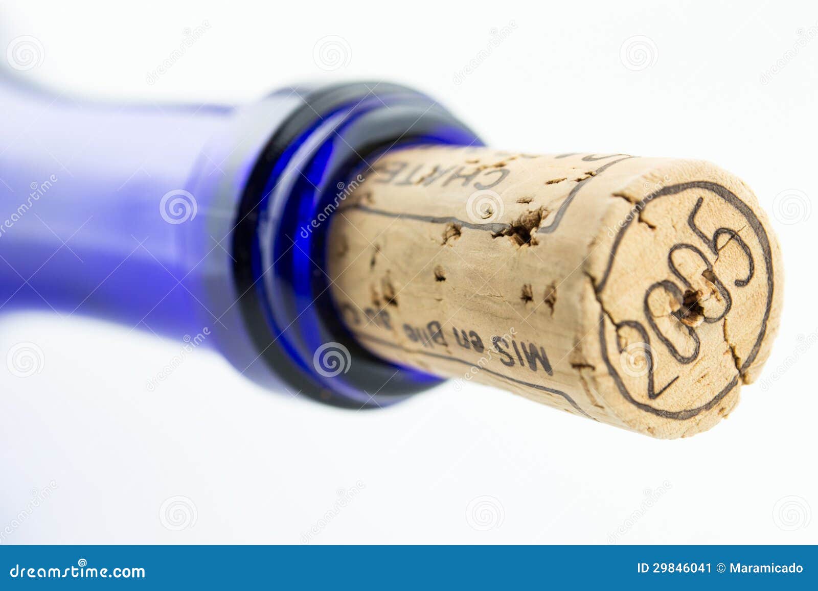 Blue Bottle Wine with a Cork Isolated on White Bac Stock Image Image