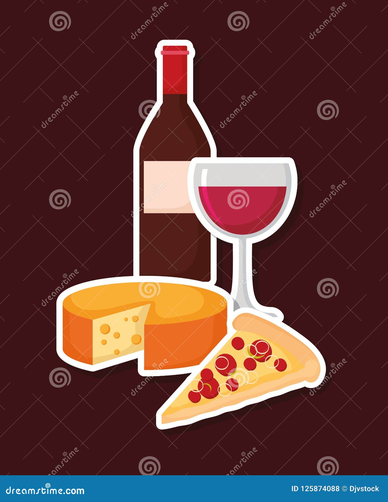 Wine Bottle with Cheese and Pizza Stock Vector - Illustration of sweet ...