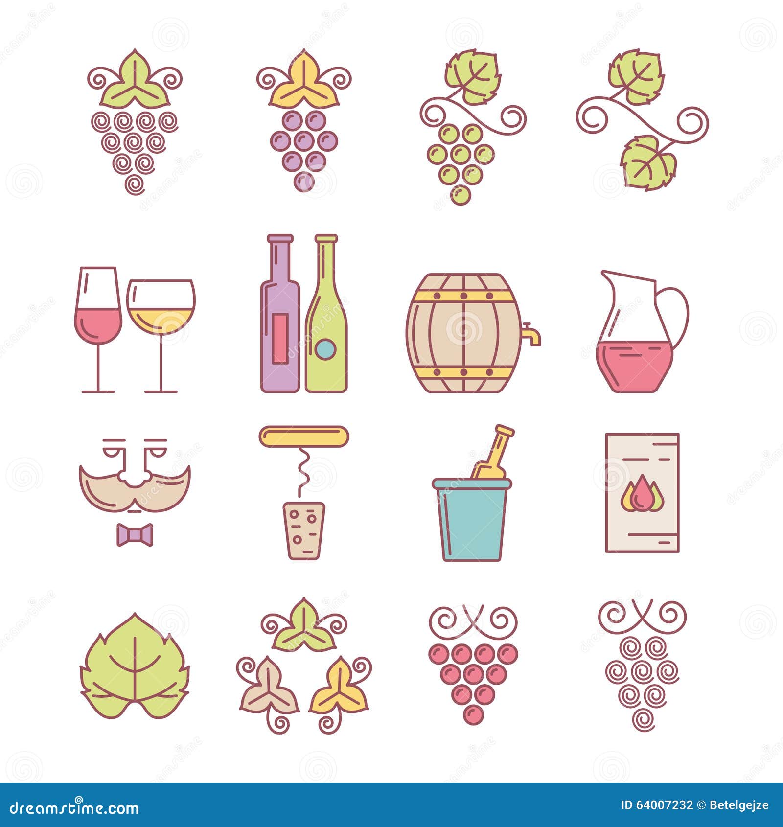 Wine Bottle, Glass, Grape Vine and Leaf, Food and Drink Stock Vector ...