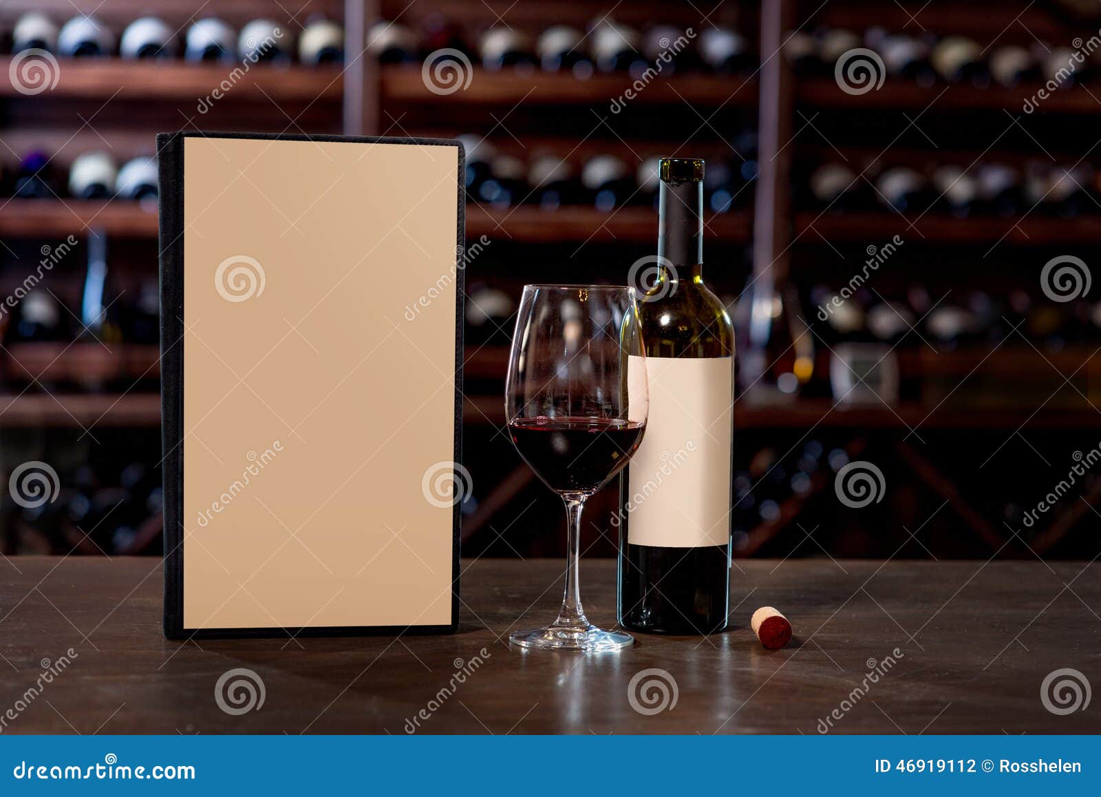 Wine Bottle with Glass and Menu on the Table Stock Photo Image of