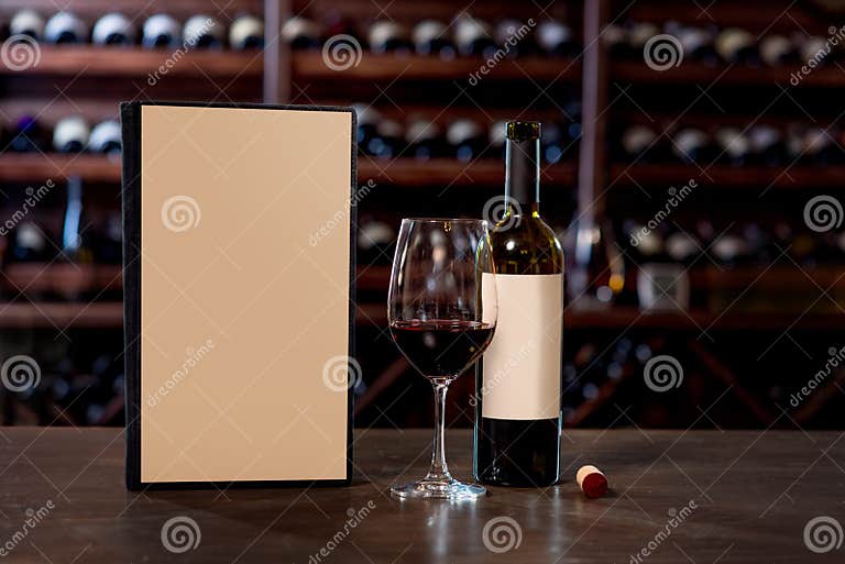 Wine Bottle with Glass and Menu on the Table Stock Photo Image of